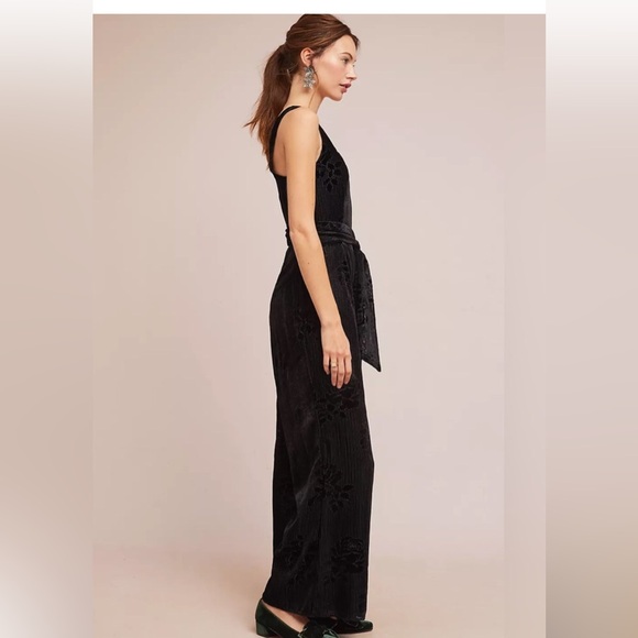 Anthropologie NWT Moulinette Soeurs Velvet Burnout Jumpsuit Wide Leg Tie Waist - Picture 2 of 11